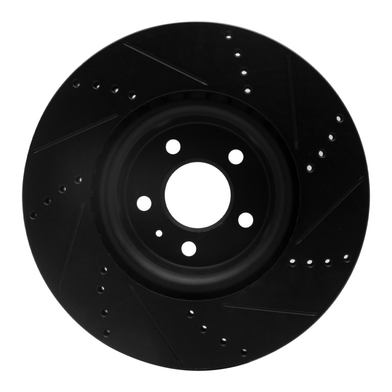 Audi A6 Brake Rotor (1) - Front Left - R1 Concepts - Drilled & Slotted - Black - `12-`20